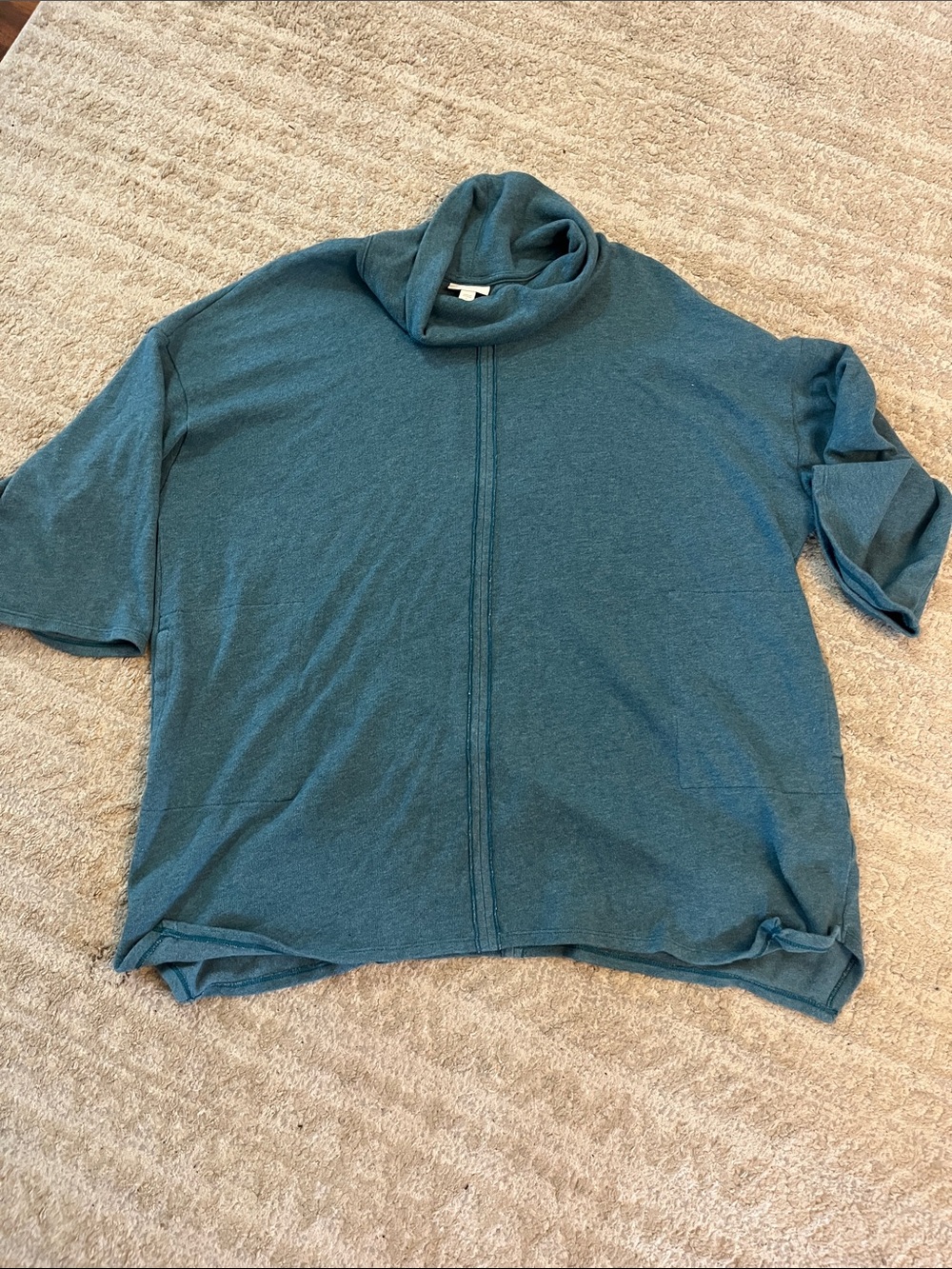 Pure Jill Cotton Blend Teal Turtleneck Short-Sleeve Oversized Top Large